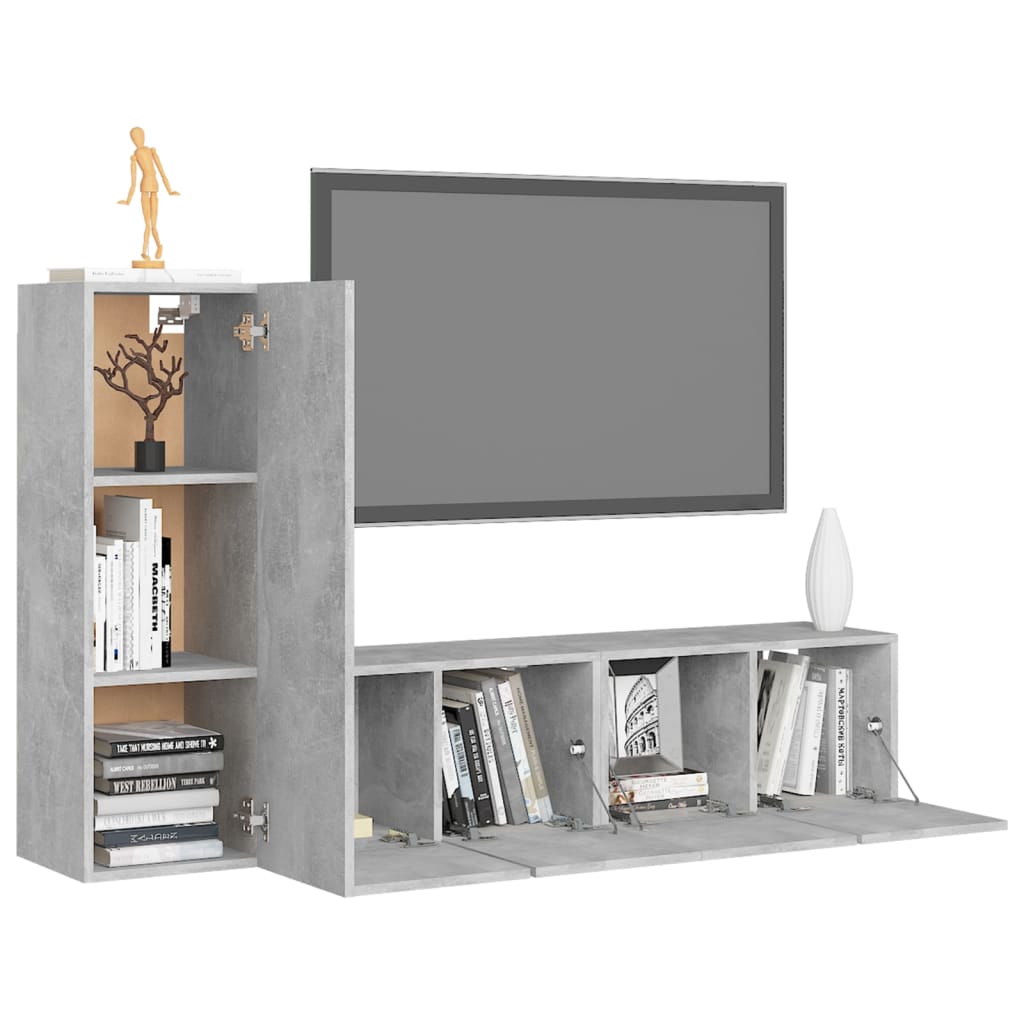 Ensemble de meubles TV 3 pcs Gris béton Bois d'ingénierie - XIOS