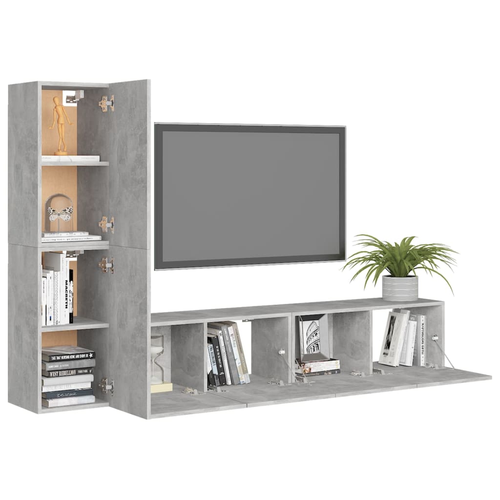 Ensemble de meubles TV 4 pcs Gris béton Bois d'ingénierie - XIOS
