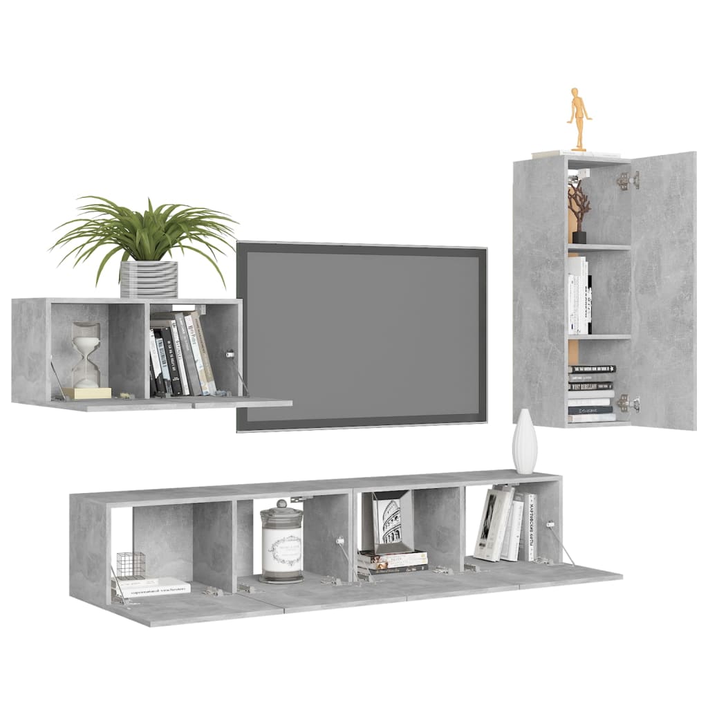 Ensemble de meubles TV 4 pcs Gris béton Bois d'ingénierie - XIOS