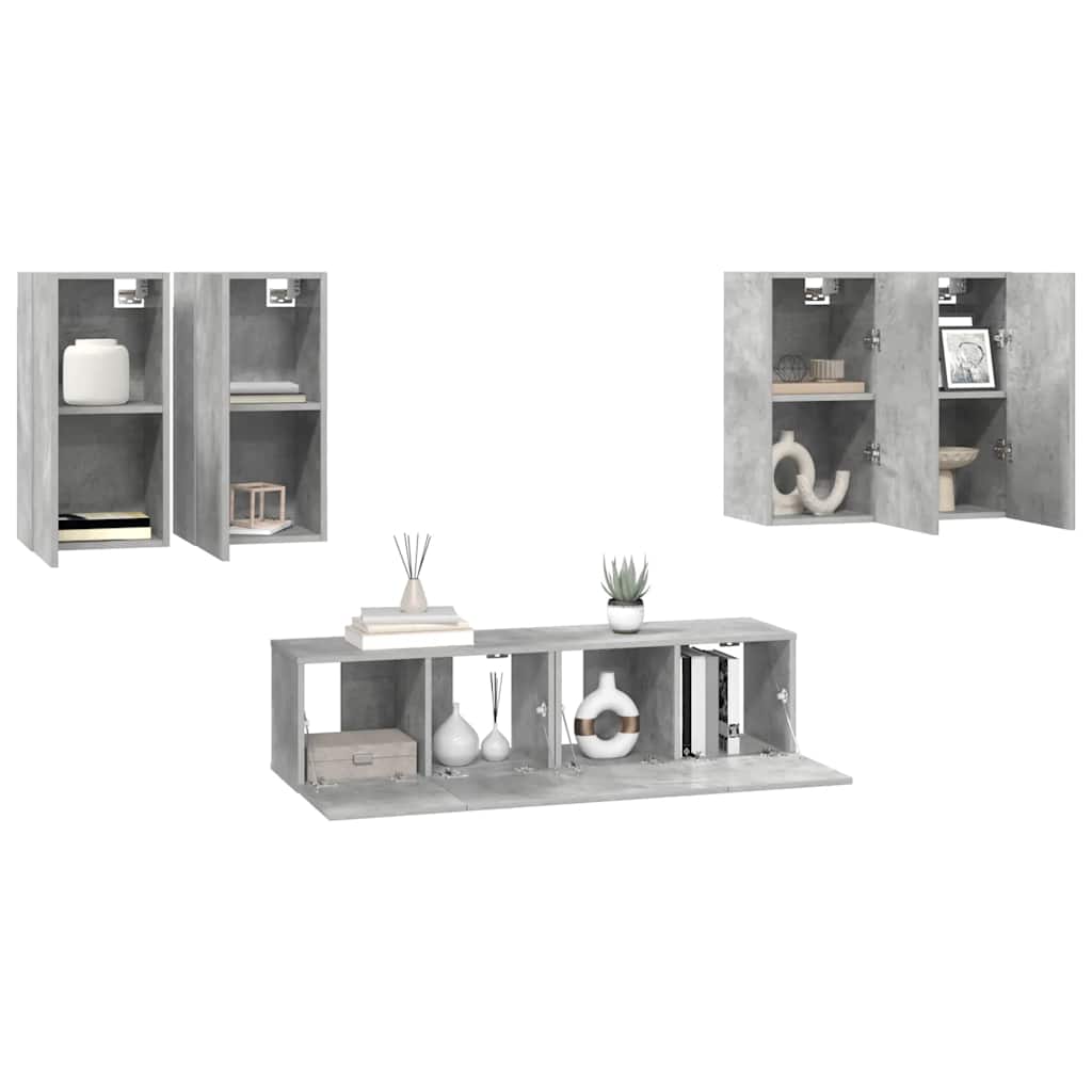 Ensemble de meuble TV 6 pcs Gris béton Bois d'ingénierie - XIOS