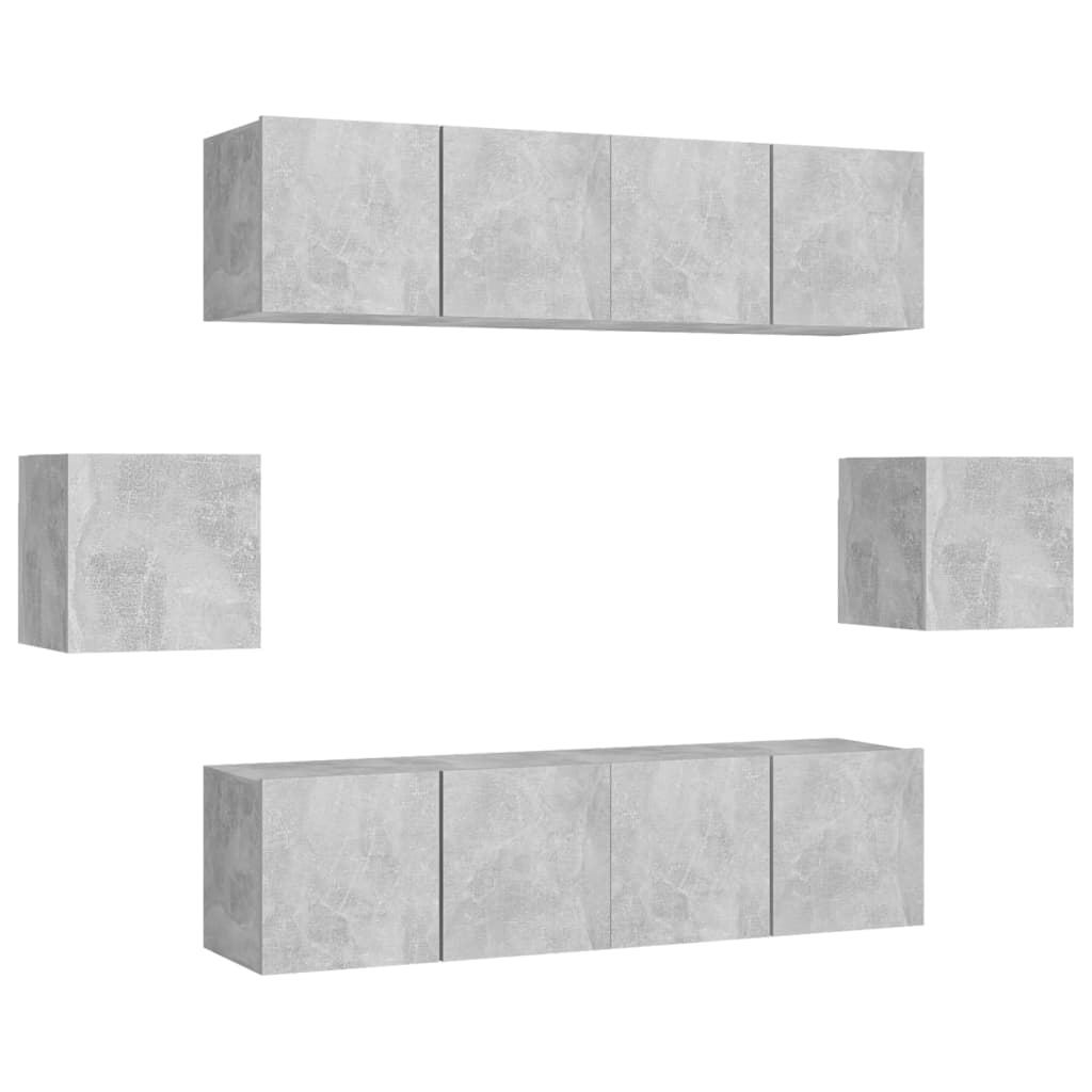 Ensemble de meubles TV 6 pcs Gris béton Bois d'ingénierie - XIOS