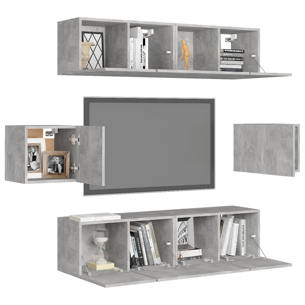 Ensemble de meubles TV 6 pcs Gris béton Bois d'ingénierie - XIOS