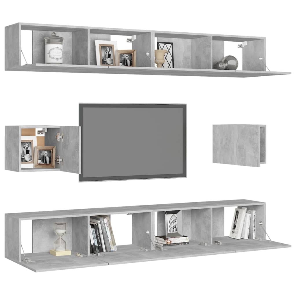 Ensemble de meubles TV 6 pcs Gris béton Bois d'ingénierie - XIOS