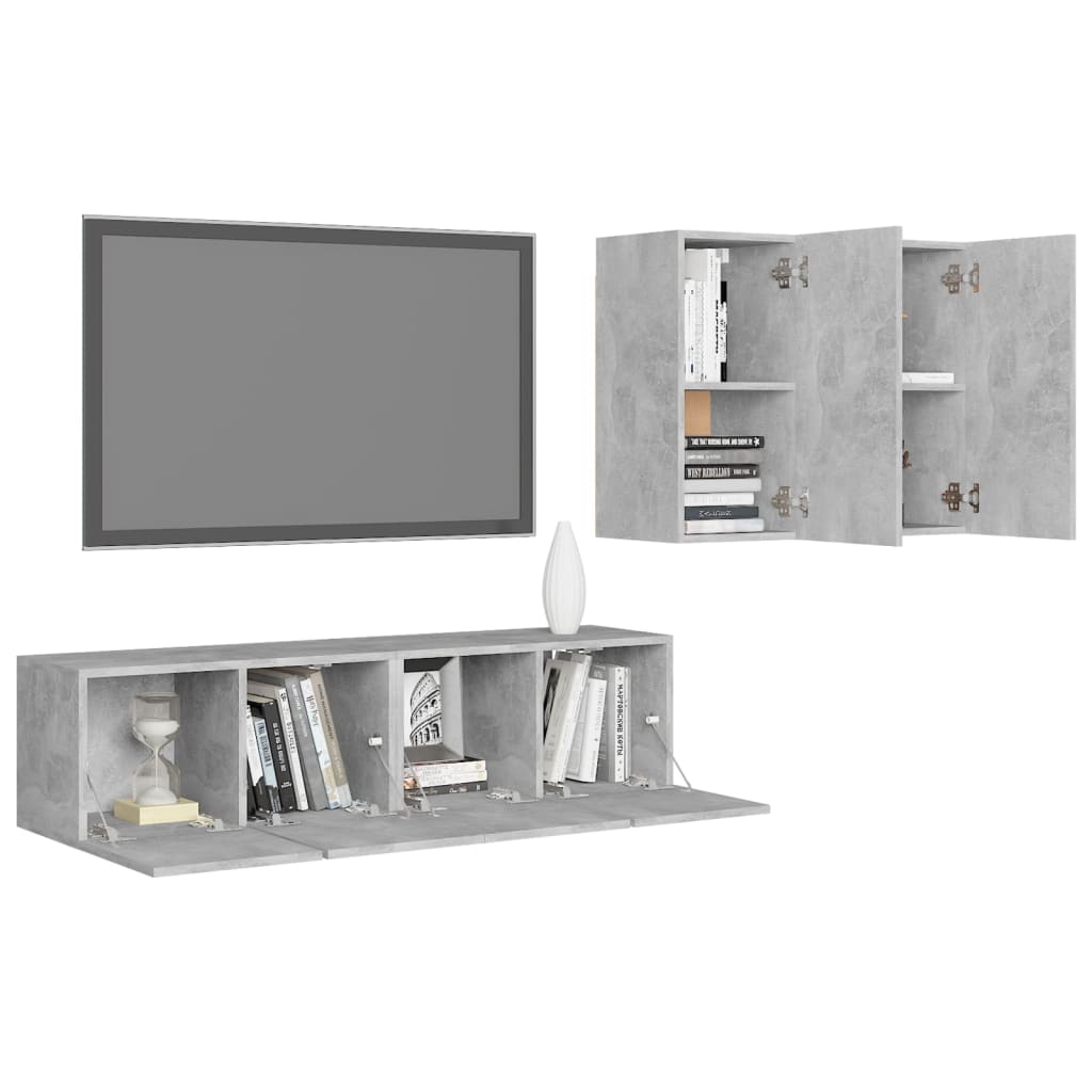 Ensemble de meubles TV 4 pcs Gris béton Bois d'ingénierie - XIOS