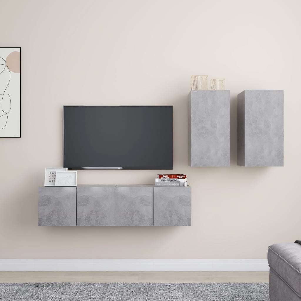 Ensemble de meubles TV 4 pcs Gris béton Bois d'ingénierie - XIOS