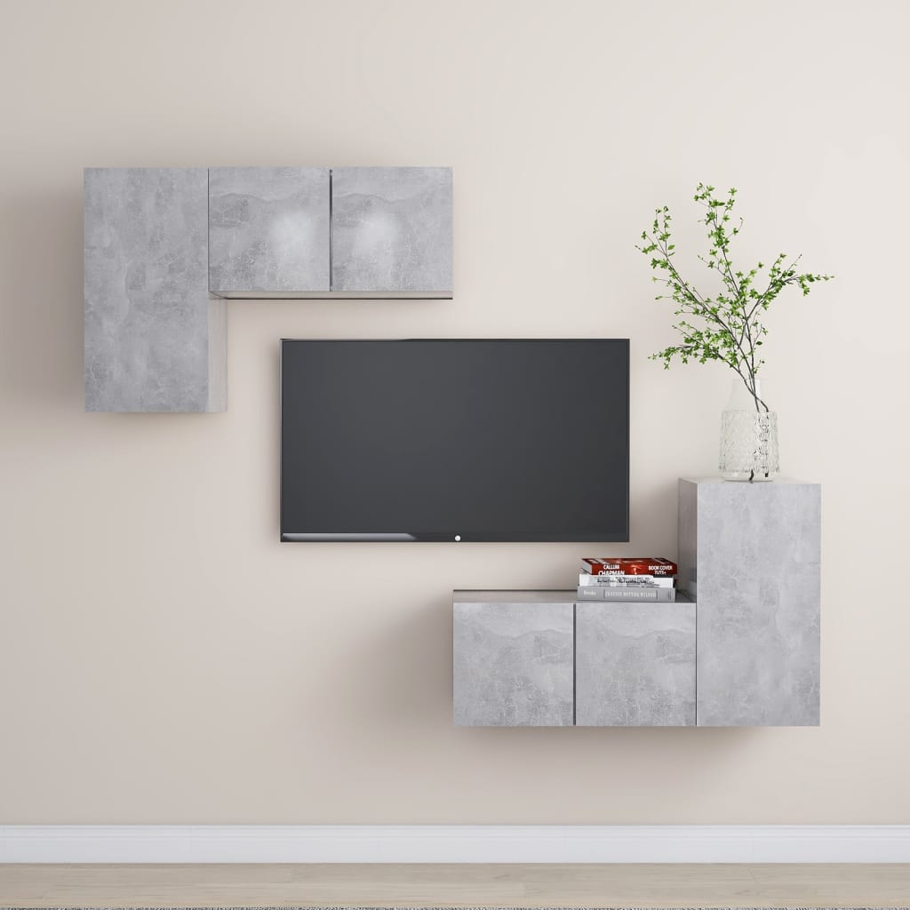 Ensemble de meubles TV 4 pcs Gris béton Bois d'ingénierie - XIOS