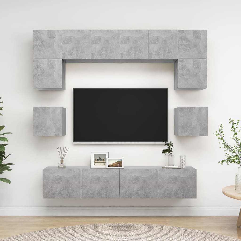 Ensemble de meubles TV 8 pcs Gris béton Bois d'ingénierie - XIOS