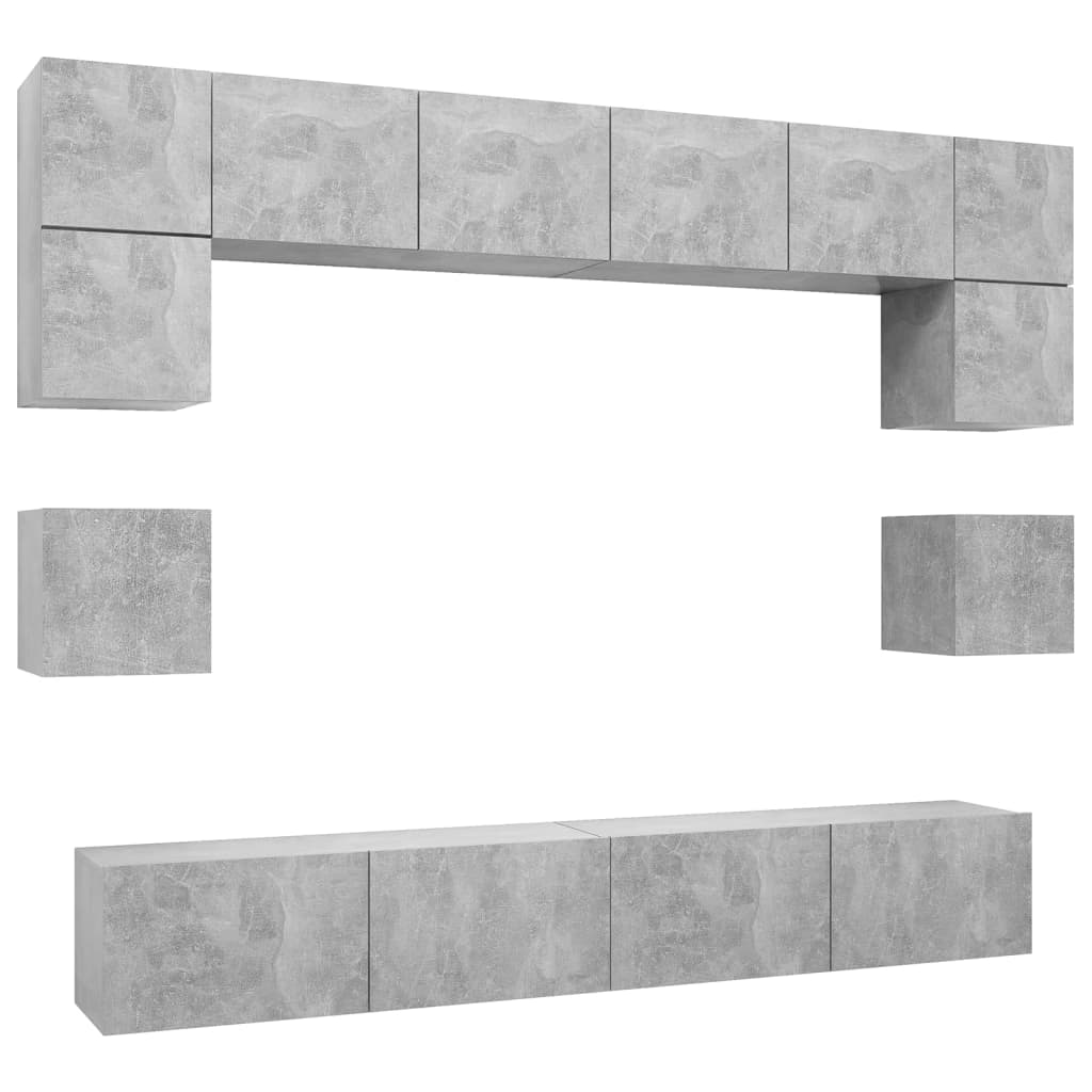 Ensemble de meubles TV 8 pcs Gris béton Bois d'ingénierie - XIOS