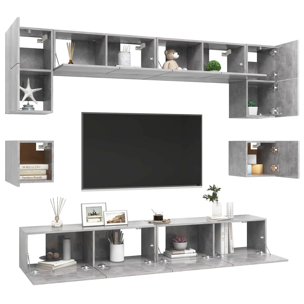Ensemble de meubles TV 8 pcs Gris béton Bois d'ingénierie - XIOS