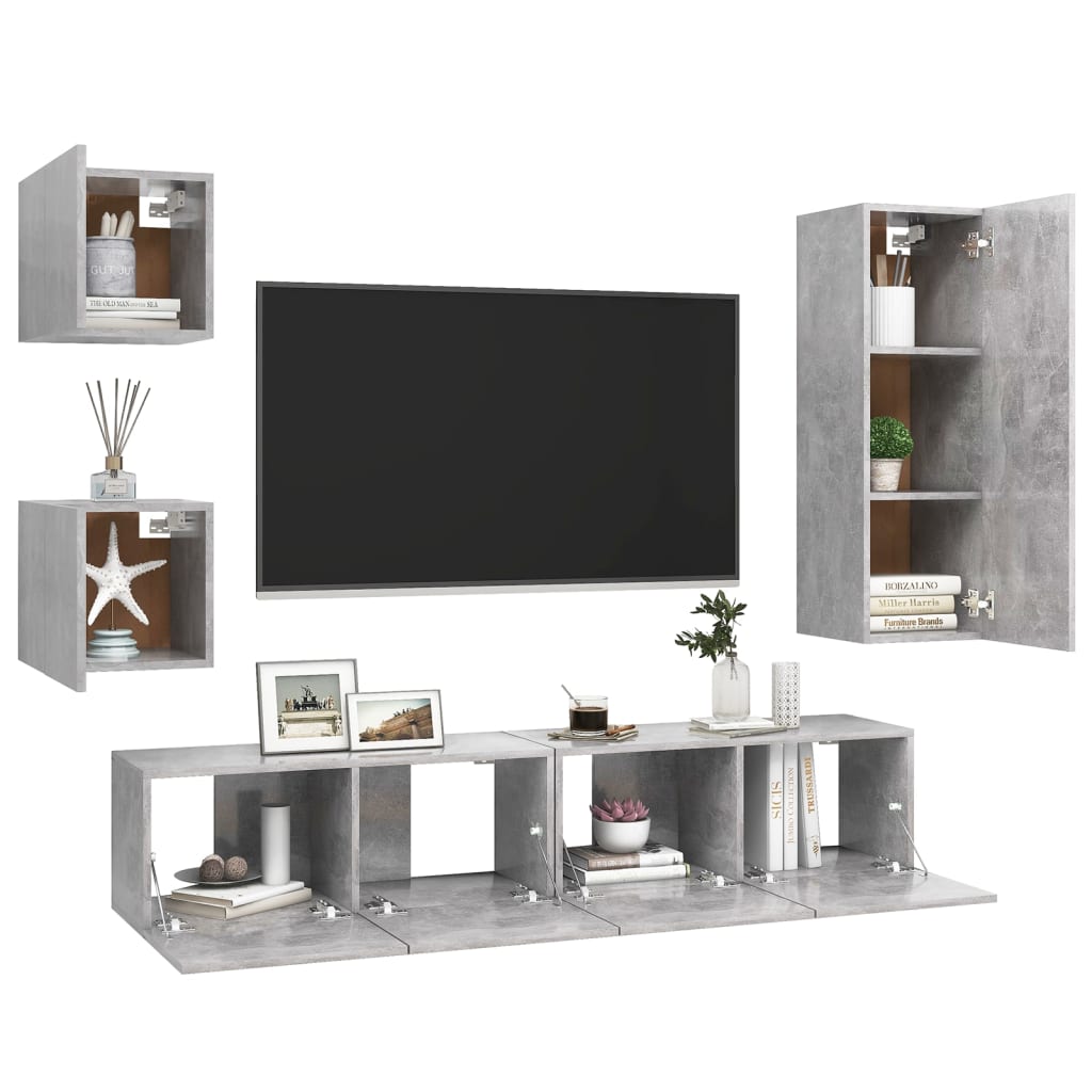 Ensemble de meubles TV 5 pcs Gris béton Bois d'ingénierie - XIOS