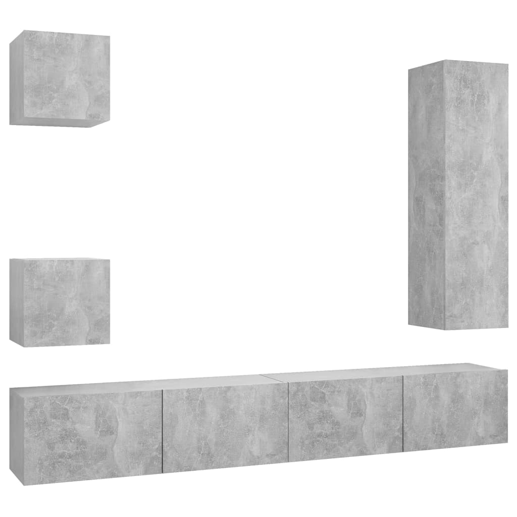 Ensemble de meuble TV 5 pcs Gris béton Bois d'ingénierie - XIOS