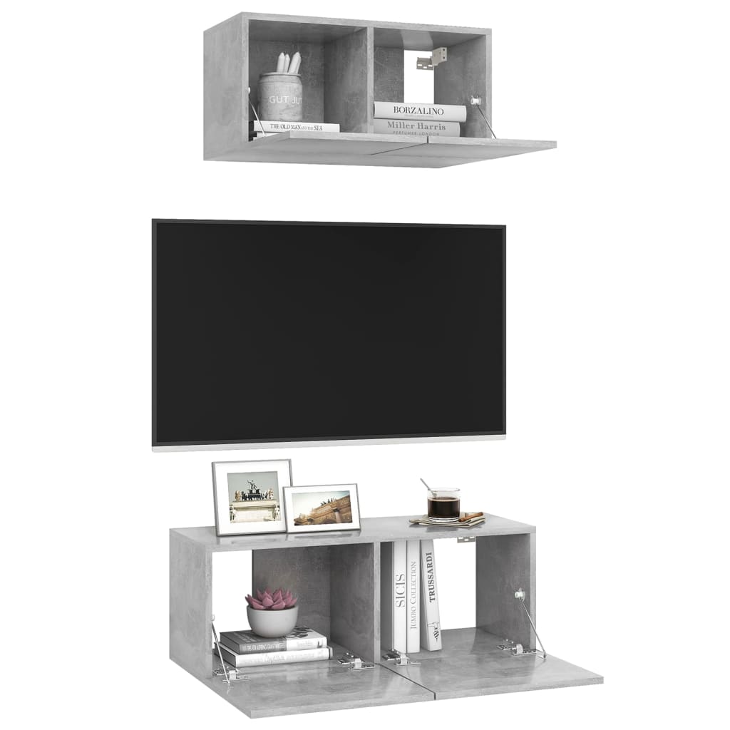 Ensemble de meubles TV 2 pcs Gris béton Bois d'ingénierie - XIOS
