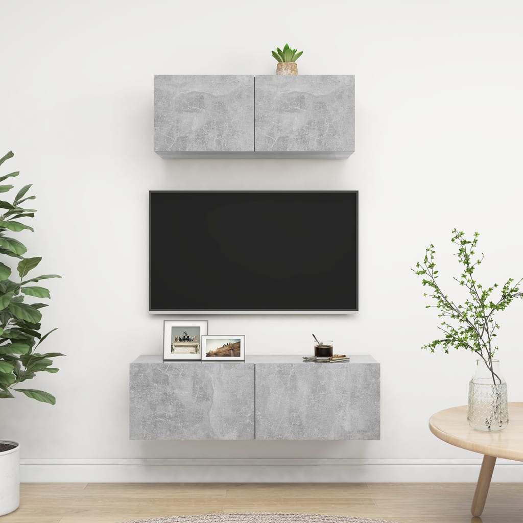 Ensemble de meubles TV 2 pcs Gris béton Bois d'ingénierie - XIOS