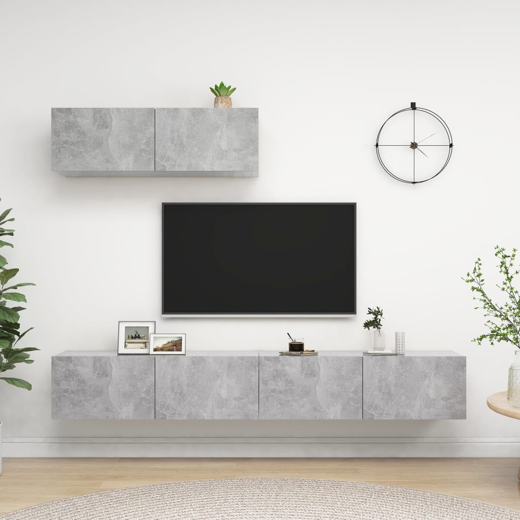 Meubles TV 3 pcs Gris béton Bois d'ingénierie - XIOS