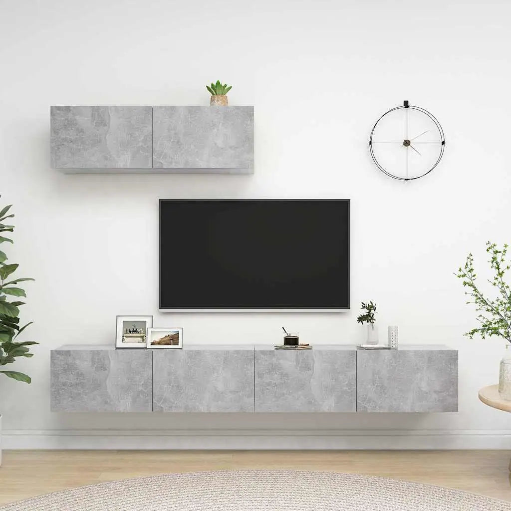 Meubles TV 3 pcs Gris béton Bois d’ingénierie - XIOS