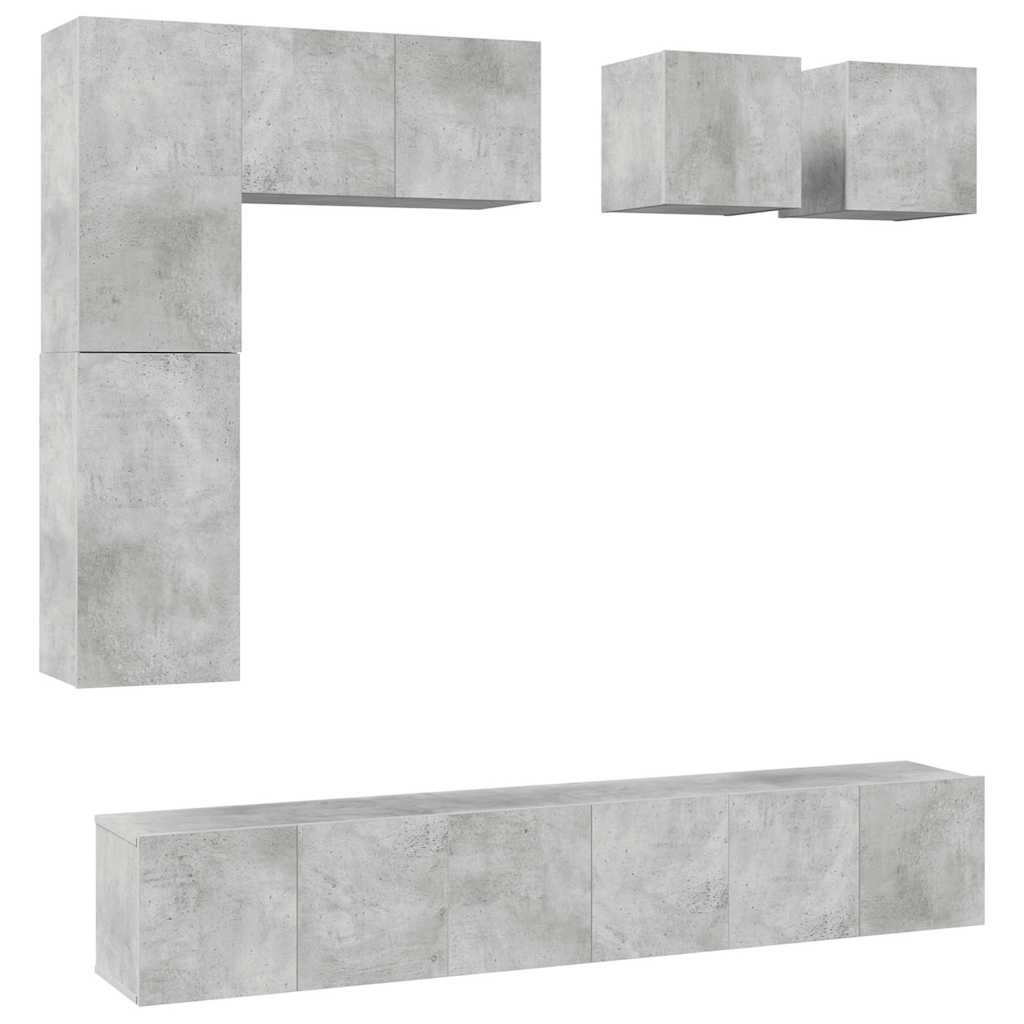 Ensemble de meuble TV 8 pcs Gris béton Bois d'ingénierie - XIOS