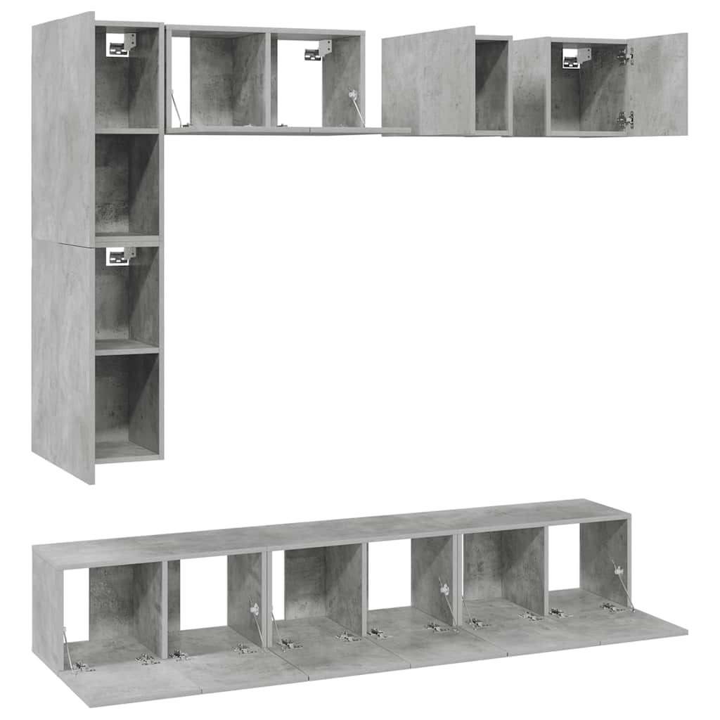 Ensemble de meuble TV 8 pcs Gris béton Bois d'ingénierie - XIOS