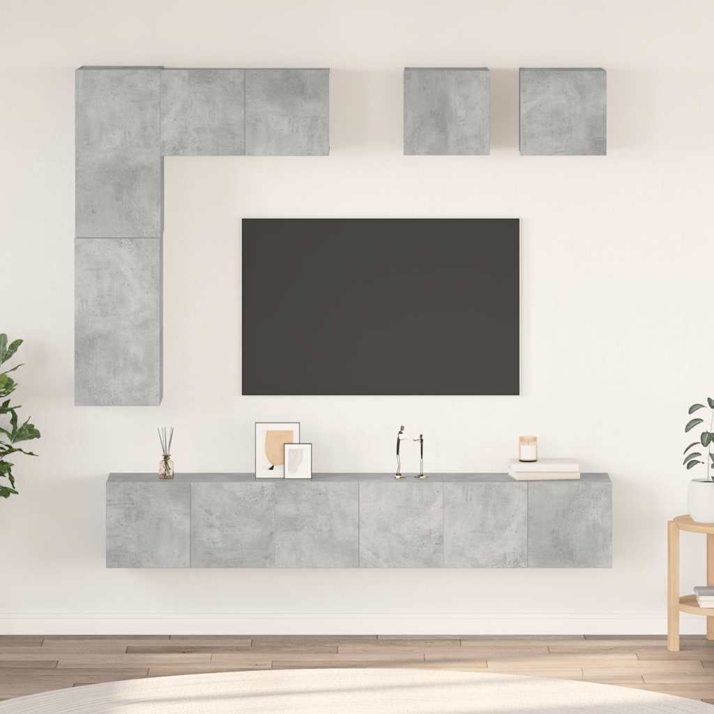 Ensemble de meuble TV 8 pcs Gris béton Bois d'ingénierie - XIOS