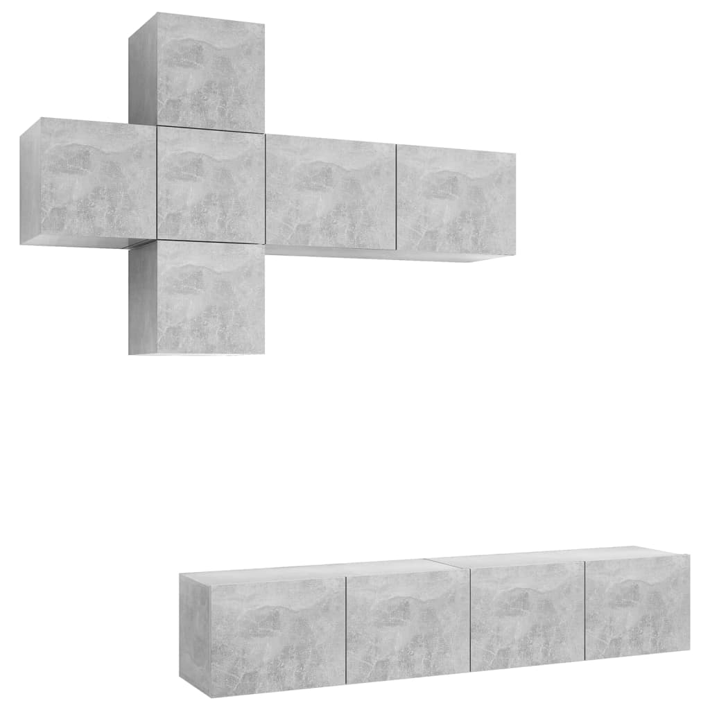 Ensemble de meuble TV 7 pcs Gris béton Bois d'ingénierie - XIOS
