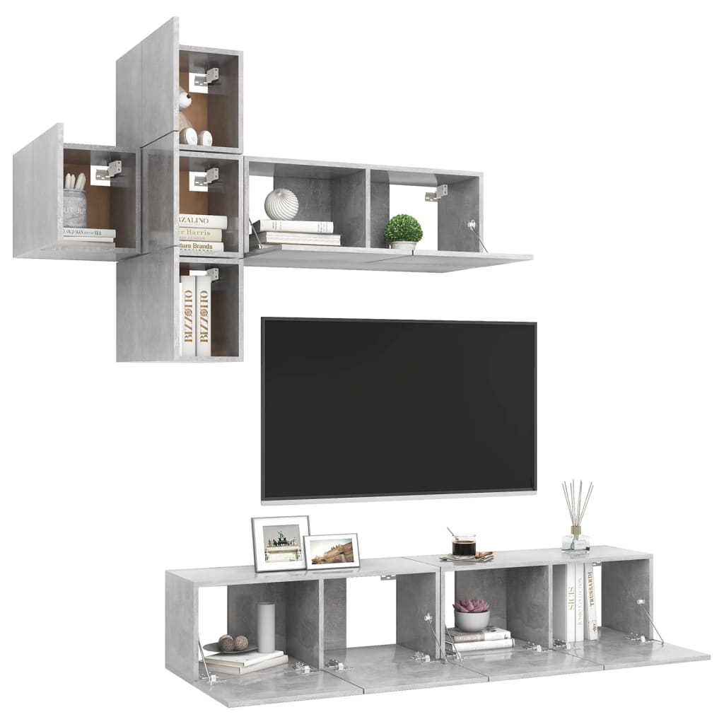Ensemble de meuble TV 7 pcs Gris béton Bois d'ingénierie - XIOS