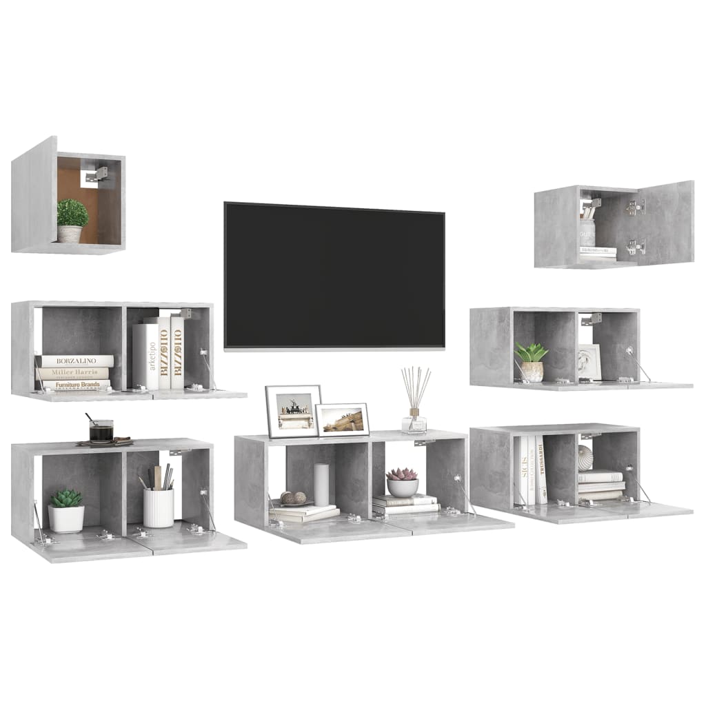 Ensemble de meubles TV 7 pcs Gris béton Bois d'ingénierie - XIOS