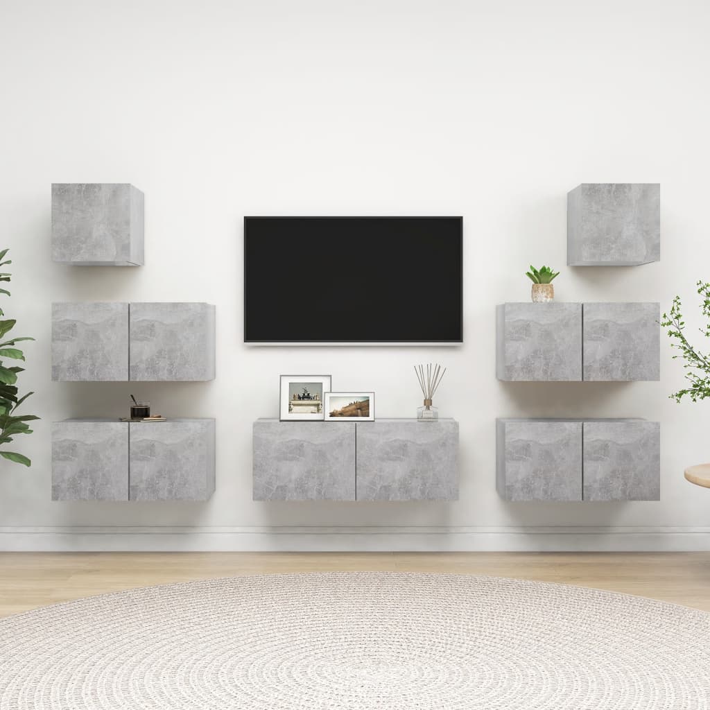 Ensemble de meubles TV 7 pcs Gris béton Bois d'ingénierie - XIOS