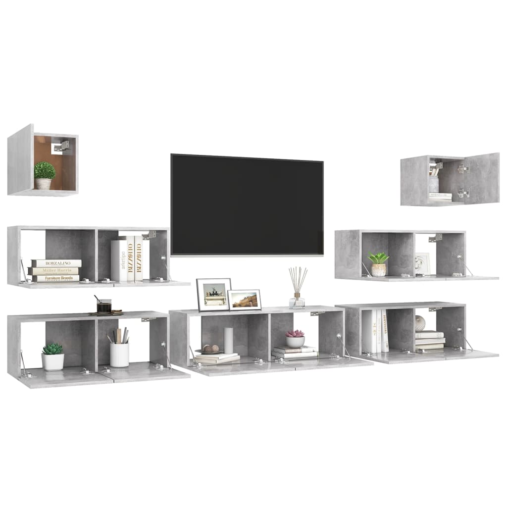 Ensemble de meubles TV 7 pcs Gris béton Bois d'ingénierie - XIOS