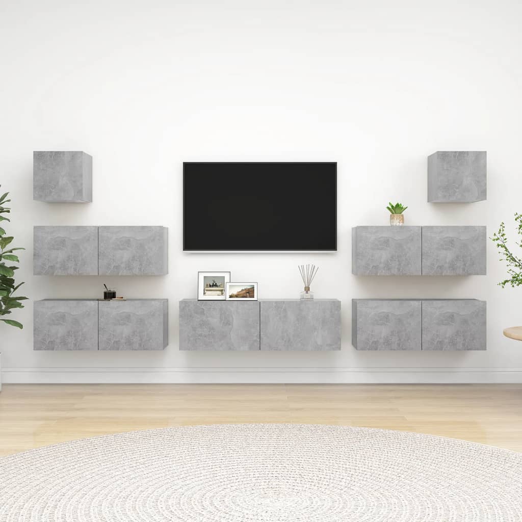 Ensemble de meubles TV 7 pcs Gris béton Bois d'ingénierie - XIOS