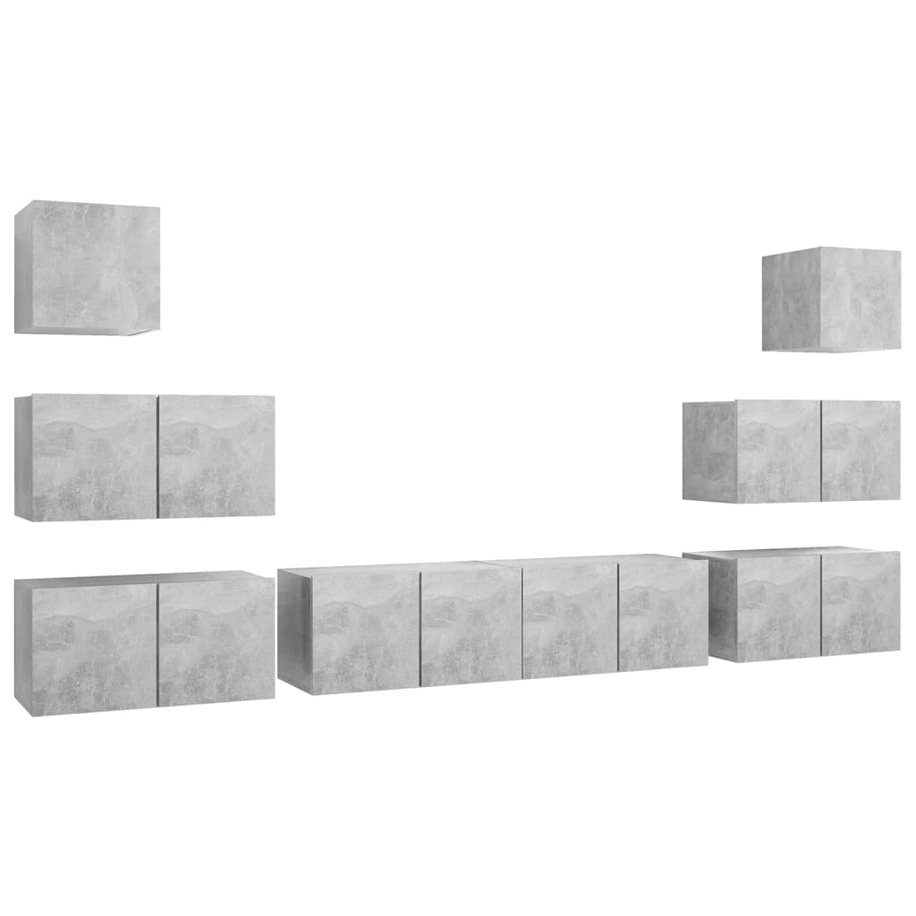 Ensemble de meubles TV 8 pcs Gris béton Bois d'ingénierie - XIOS