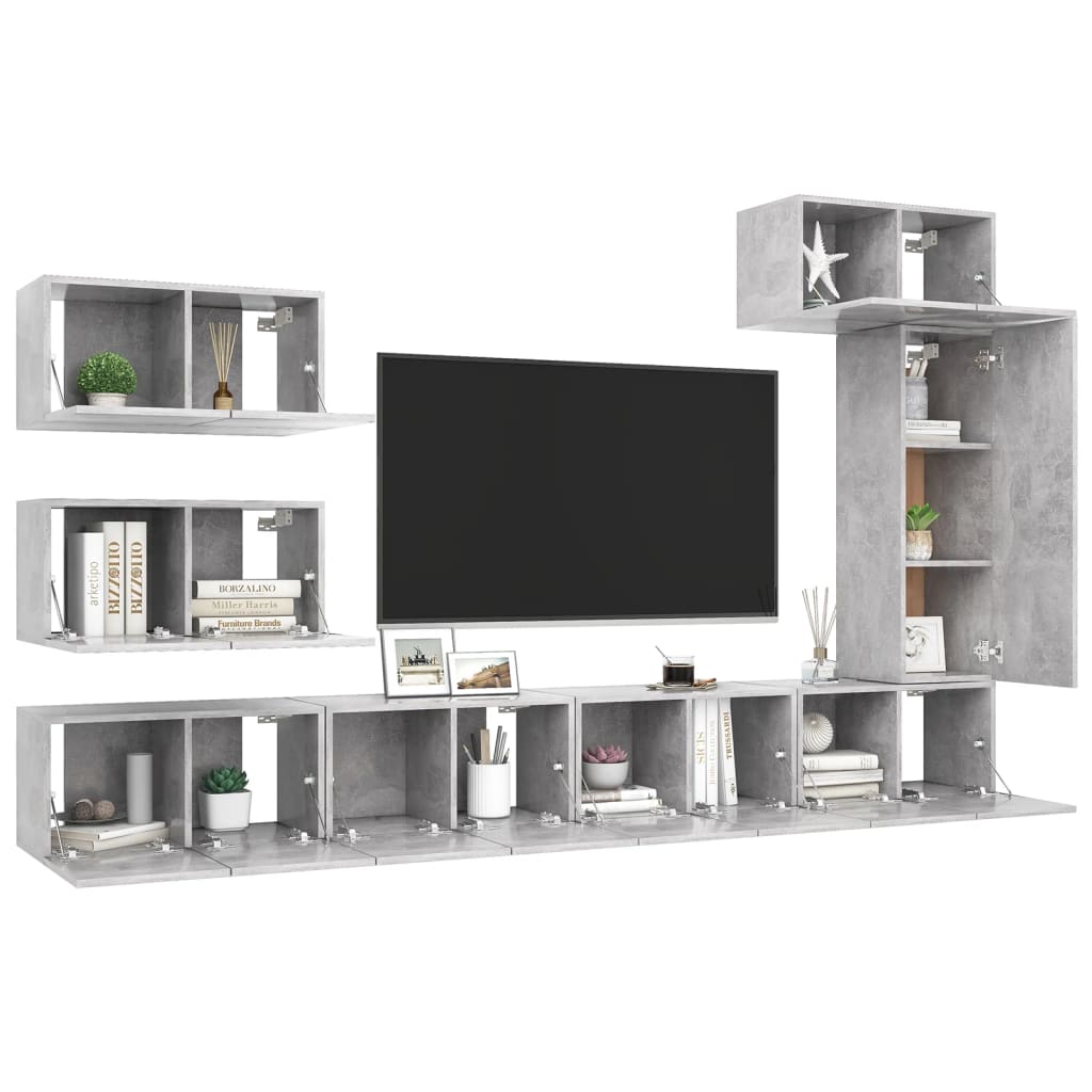 Ensemble de meubles TV 8 pcs Gris béton Bois d'ingénierie - XIOS