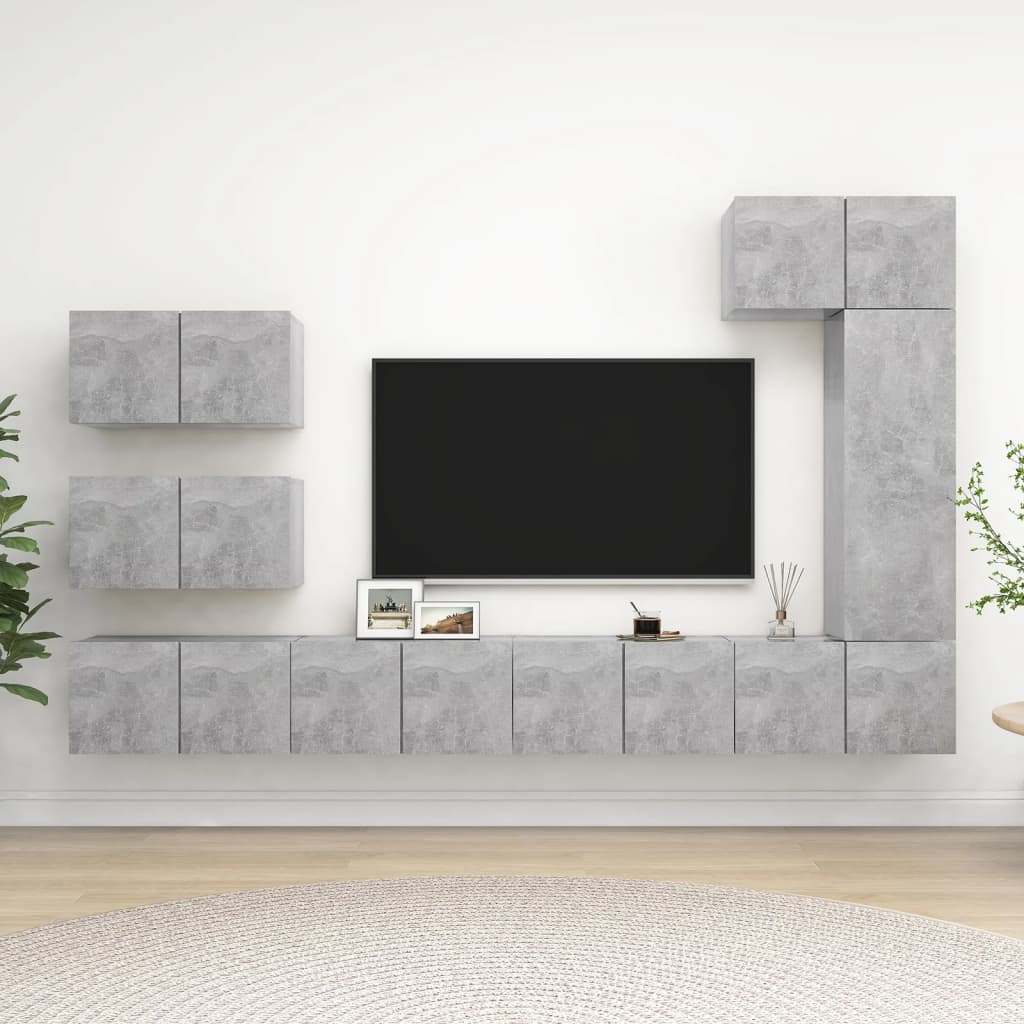 Ensemble de meubles TV 8 pcs Gris béton Bois d'ingénierie - XIOS