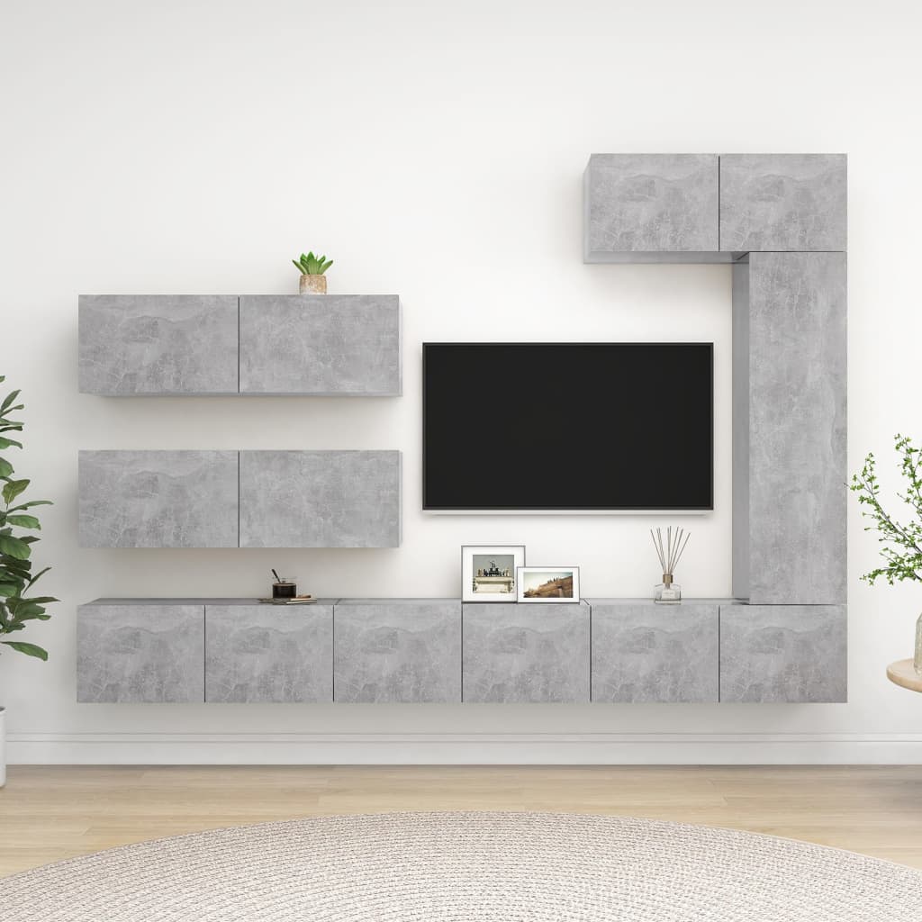 Ensemble de meubles TV 7 pcs Gris béton Bois d'ingénierie - XIOS