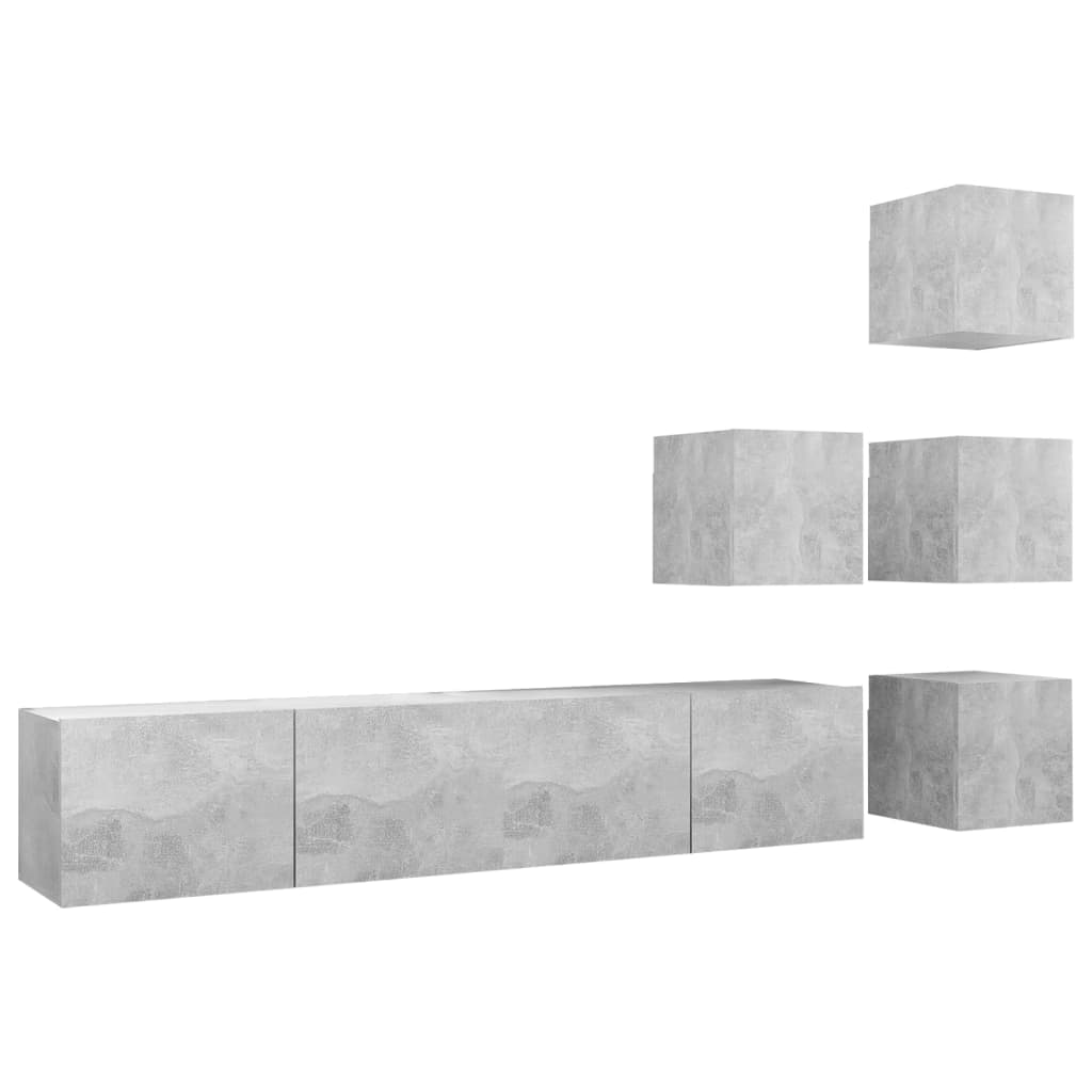 Ensemble de meubles TV 6 pcs Gris béton Bois d'ingénierie - XIOS