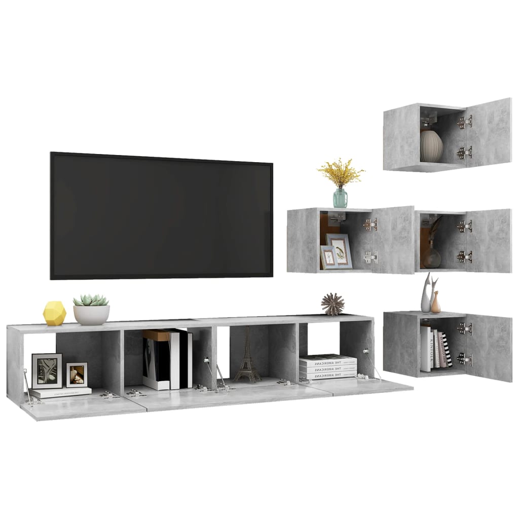 Ensemble de meubles TV 6 pcs Gris béton Bois d'ingénierie - XIOS