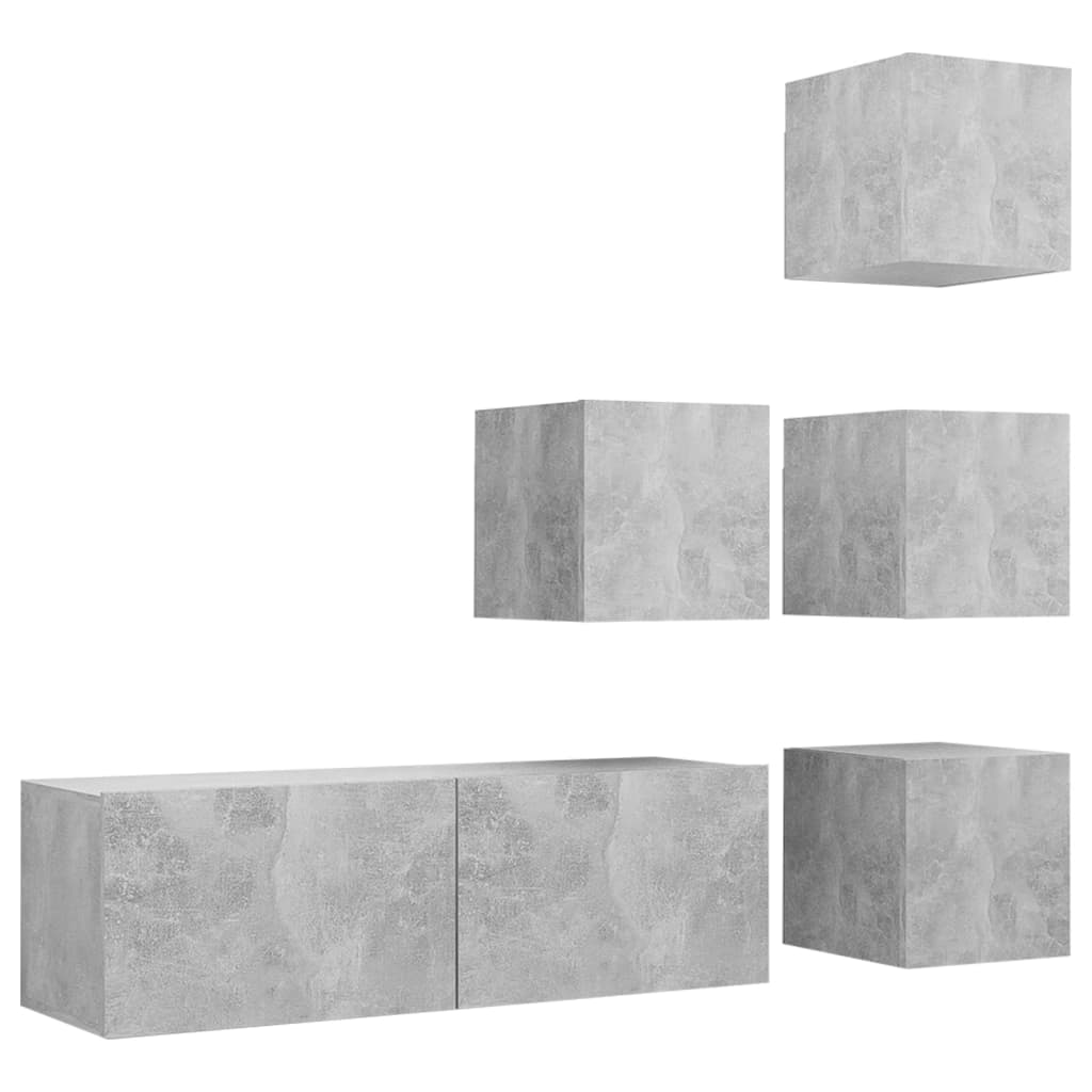 Ensemble de meuble TV 5 pcs Gris béton Bois d'ingénierie - XIOS