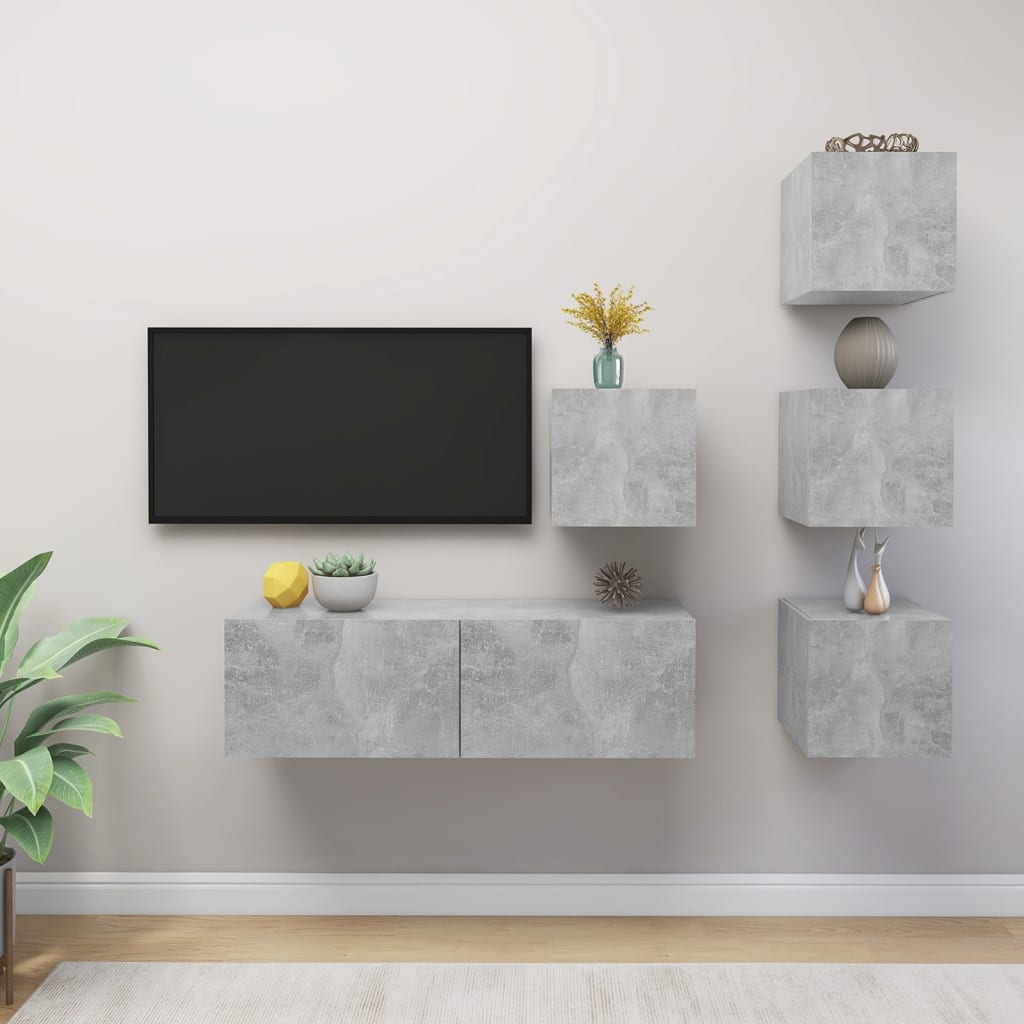Ensemble de meuble TV 5 pcs Gris béton Bois d'ingénierie - XIOS