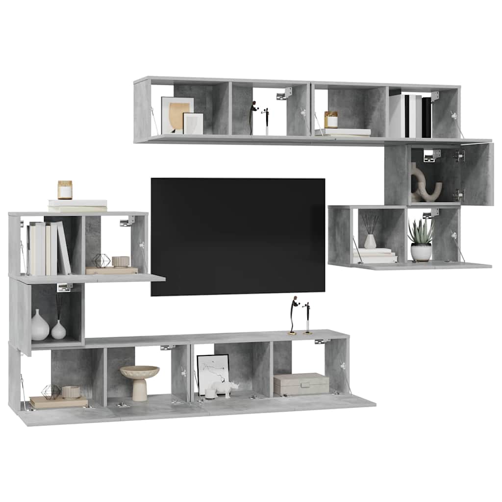 Ensemble de meubles TV 8 pcs Gris béton Bois d'ingénierie - XIOS