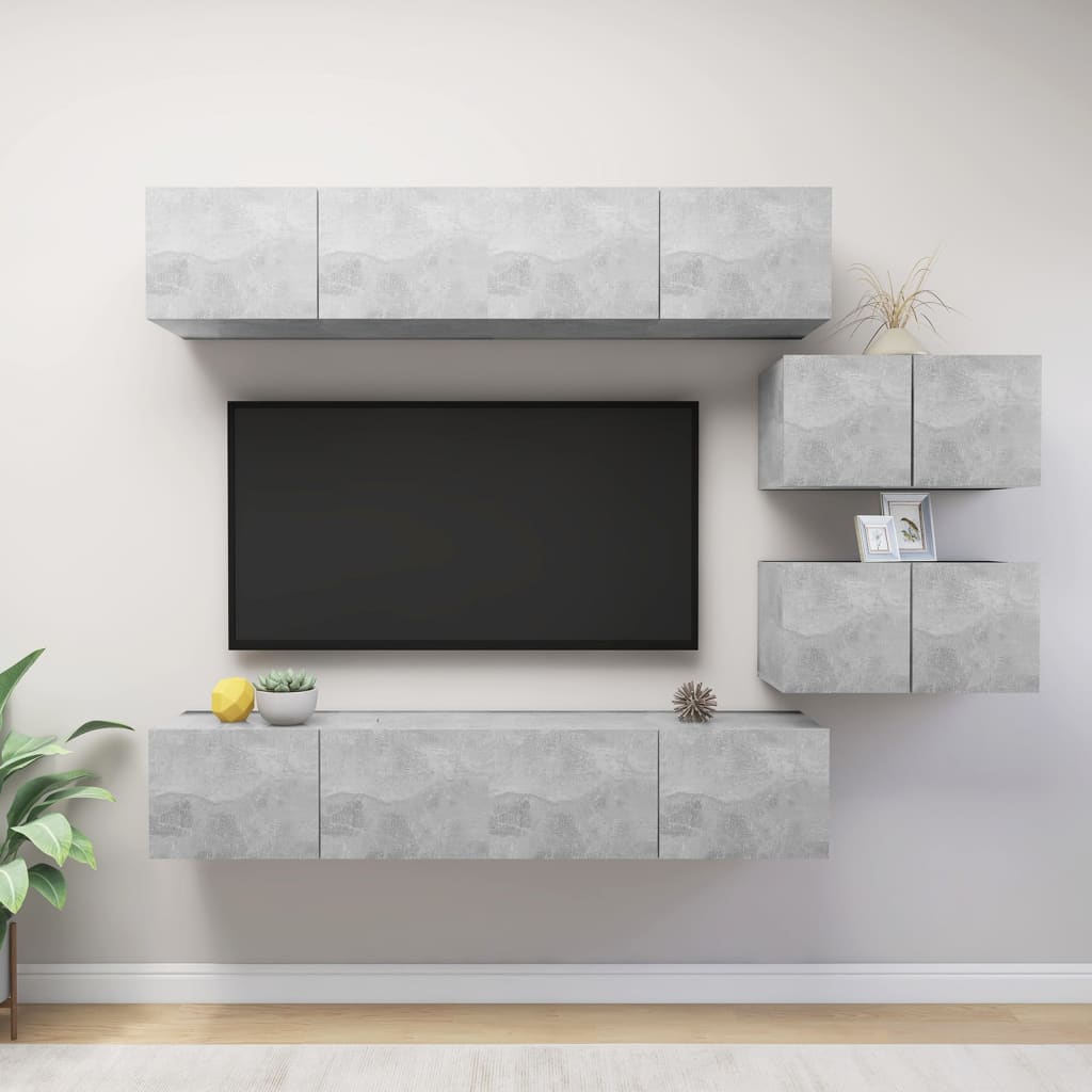 Ensemble de meubles TV 6 pcs Gris béton Bois d'ingénierie - XIOS