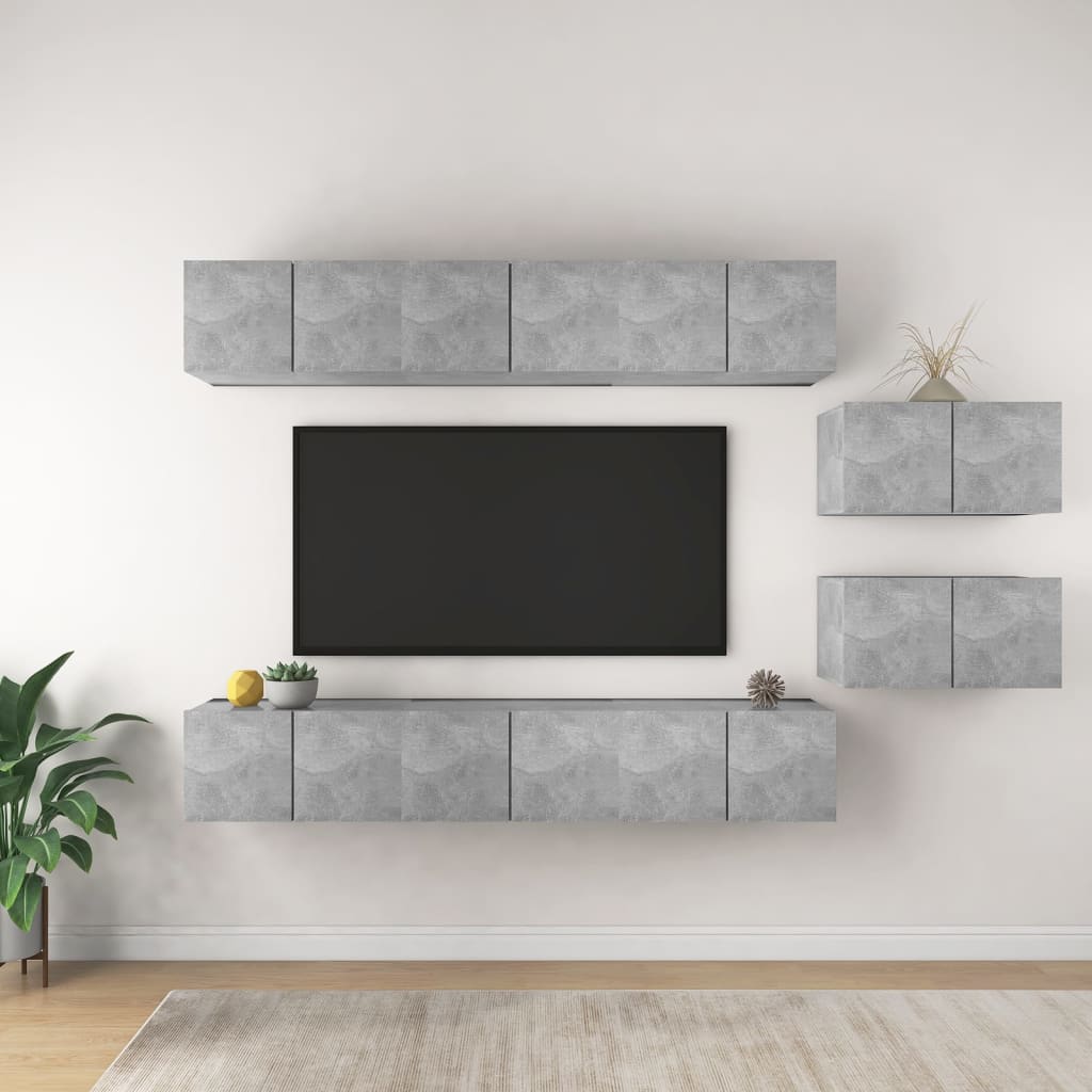 Meubles TV 8 pcs Gris béton Bois d'ingénierie - XIOS