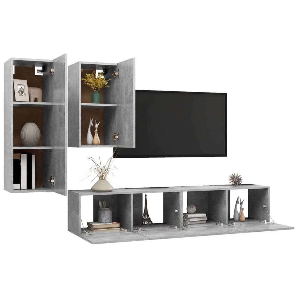Ensemble de meubles TV 4 pcs Gris béton Bois d'ingénierie - XIOS