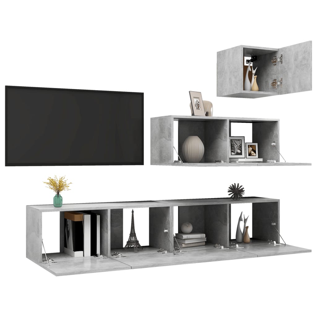 Ensemble de meubles TV 4 pcs Gris béton Bois d'ingénierie - XIOS