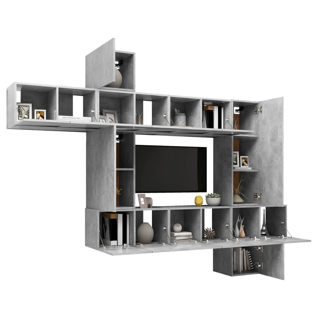 Ensemble de meubles TV 10 pcs Gris béton Bois d'ingénierie - XIOS
