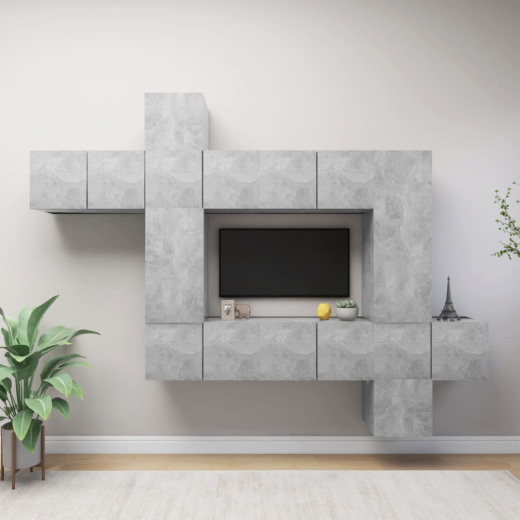 Ensemble de meubles TV 10 pcs Gris béton Bois d'ingénierie - XIOS