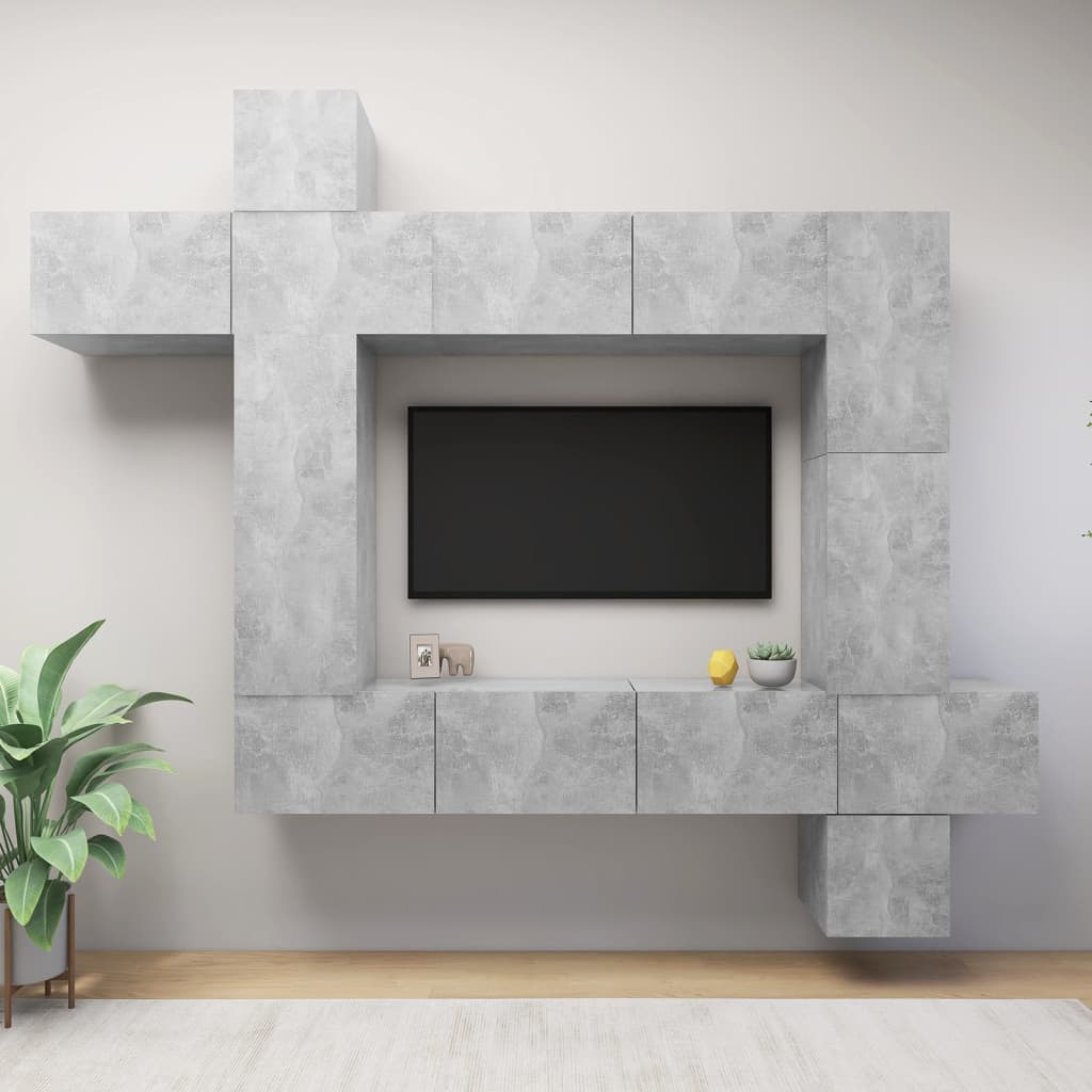 Ensemble de meuble TV 9 pcs Gris béton Bois d'ingénierie - XIOS