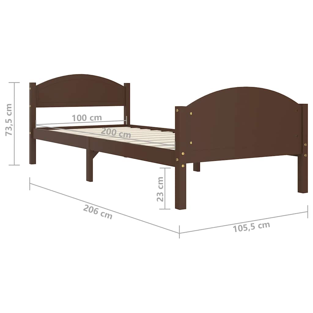 Cadre de lit sans matelas marron foncé pin massif 100x200 cm - XIOS
