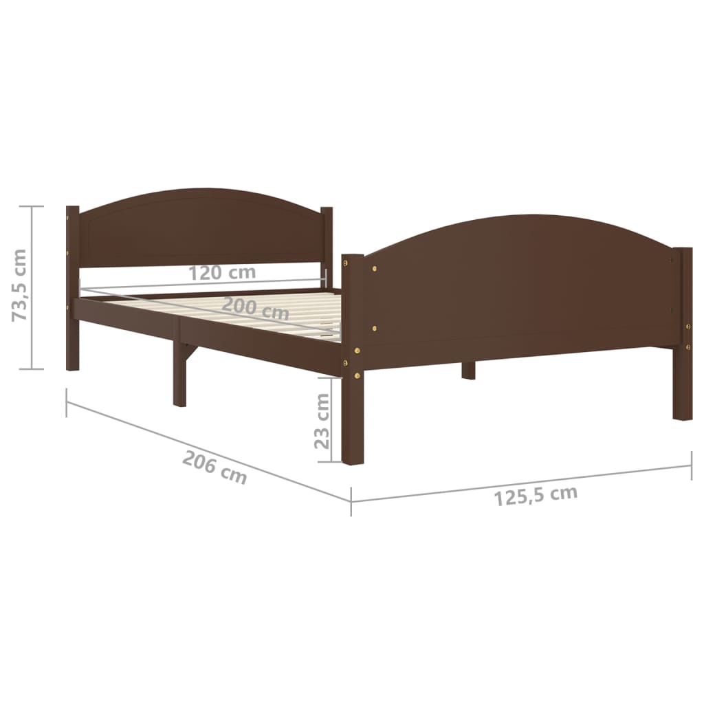Cadre de lit sans matelas marron foncé pin massif 120x200 cm - XIOS