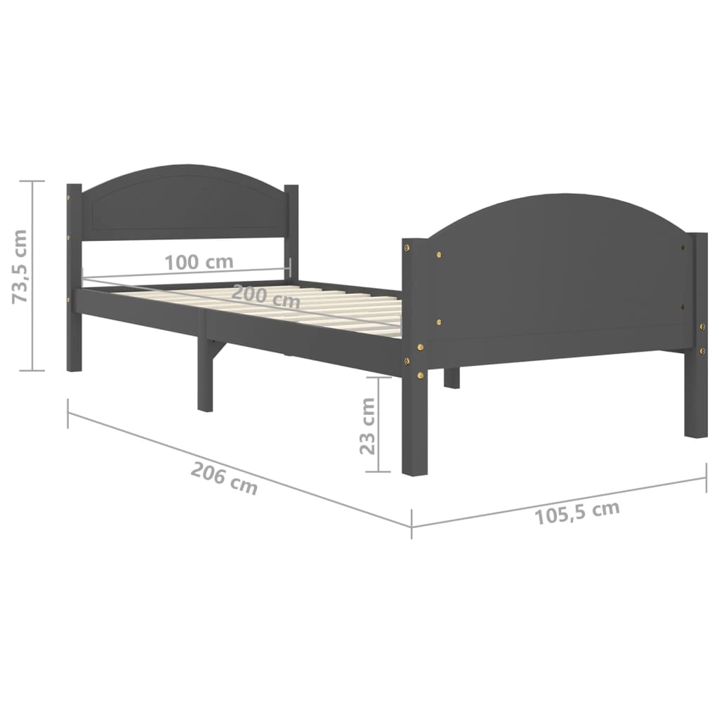 Cadre de lit sans matelas gris foncé pin massif 100x200 cm - XIOS