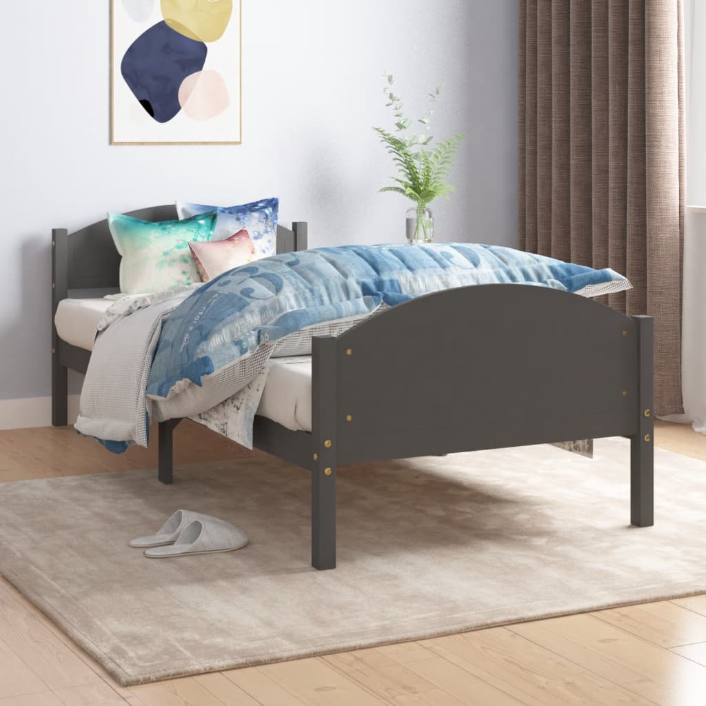 Cadre de lit sans matelas gris foncé pin massif 100x200 cm - XIOS