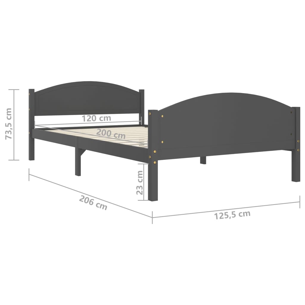 Cadre de lit sans matelas gris foncé pin massif 120x200 cm - XIOS
