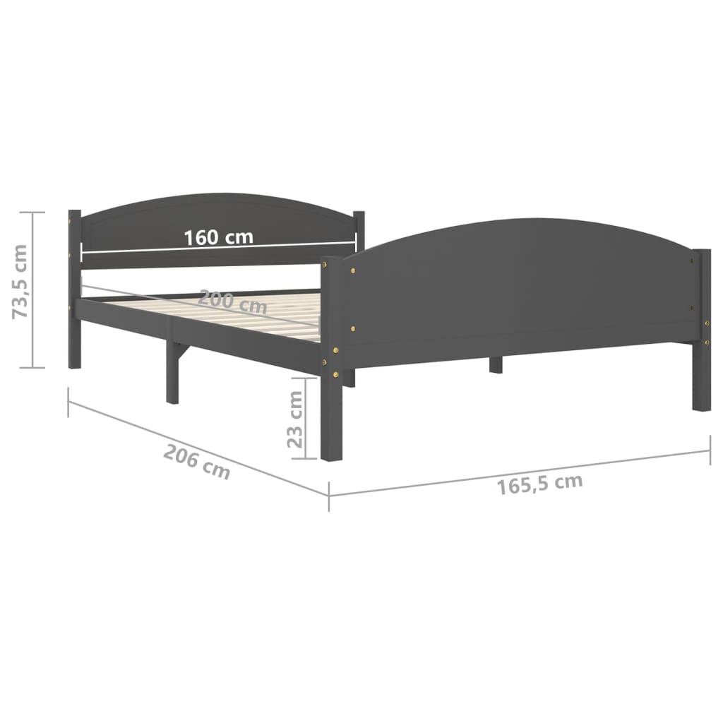 Cadre de lit sans matelas gris foncé pin massif 160x200 cm - XIOS